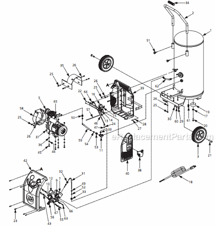 Compressor Diagram and Parts List for HU351000AV  Campbell Hausfeld Compressor